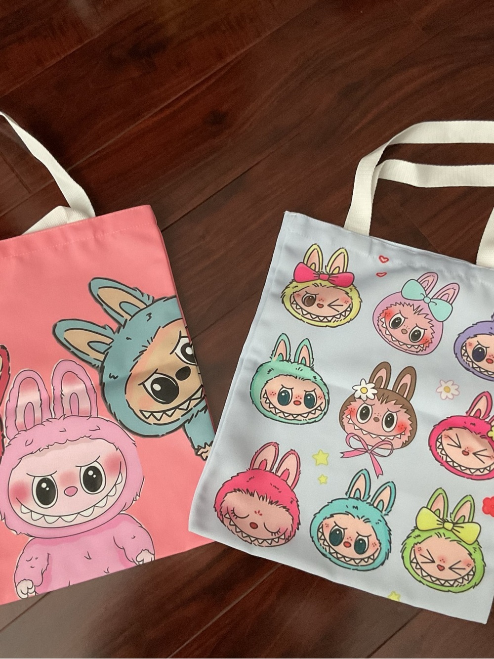 Labubu Tote Bags 15” x 13” with handle drop 9” set of 2 Brand New - Picture 2 of 5